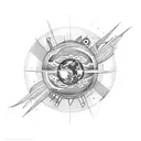 Planet, rocket, Star  tattoo design idea