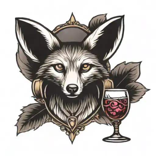 coyote and wine glass tattoo design idea