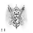 both electric and classic guitar with somethings tattoo design idea