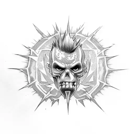 Comic book style illustration of a punk rock zombie tattoo design idea