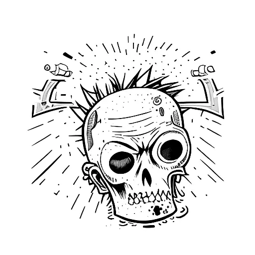 Comic book style illustration of a punk rock zombie tattoo design idea