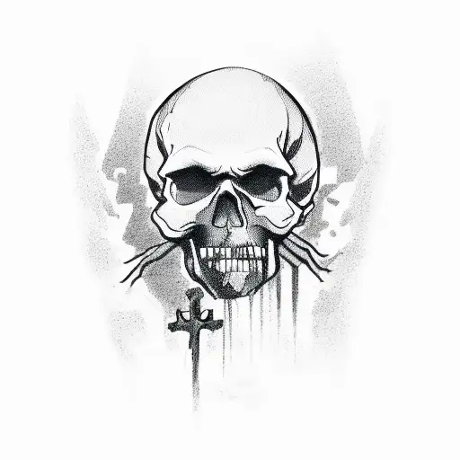 Skull-faced zombie rising from a cemetery tattoo design idea