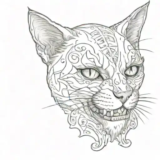cat with skull and inscription "The Cats" Tattoo Design tattoo design idea