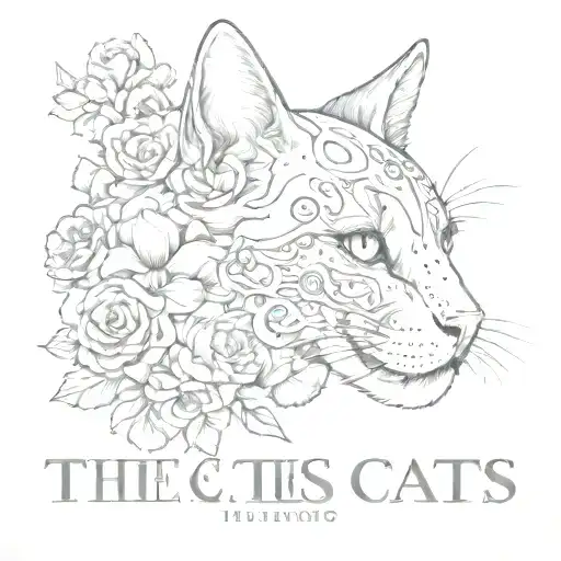 cat with skull and flowers and the inscription "The Cats" Tattoo Design tattoo design idea