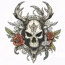 deer skull w bullets text tattoo design idea