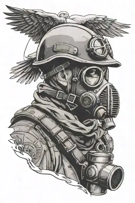 polish jw grom soldier wearing a gas mask with the polish eagle in the background  tattoo design idea