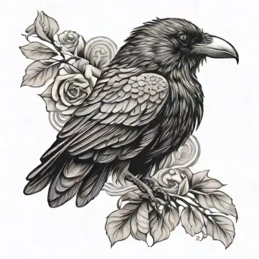 A detailed portrait of a crow, representing intelligence and mystery tattoo design idea