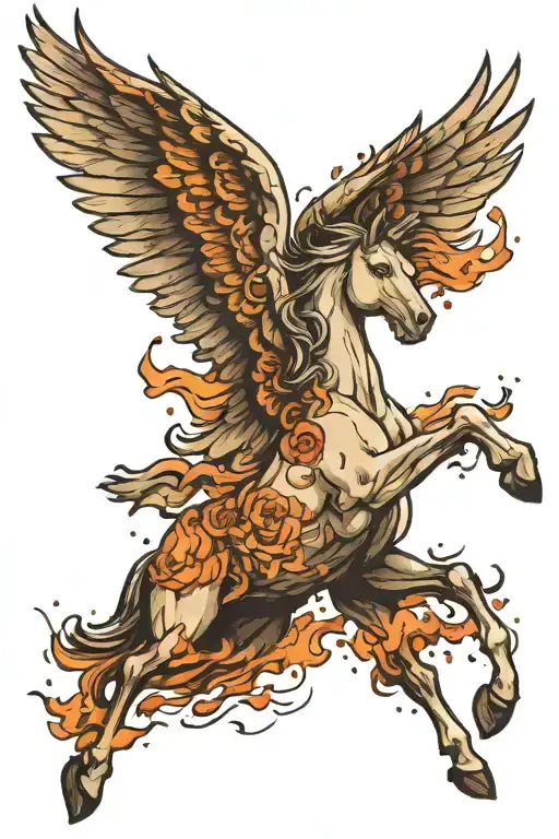 Pegasus flying towards heaven exploding tattoo design idea