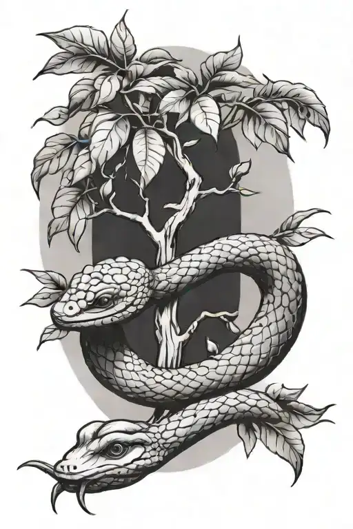 mango tree on ouroboros snake tattoo design idea