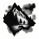 trees fly fishing mountain range tattoo design idea