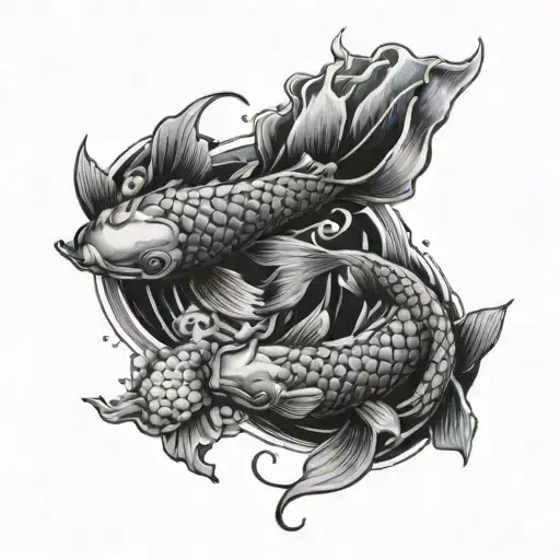 2 koi fish and scorpion surrounded tattoo design idea
