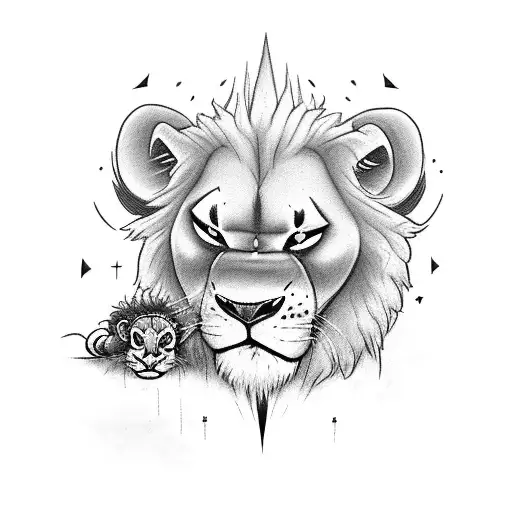 Mufasa y Simba pelicula rey leon, tatuaje padre e hijo significado tattoo design idea
