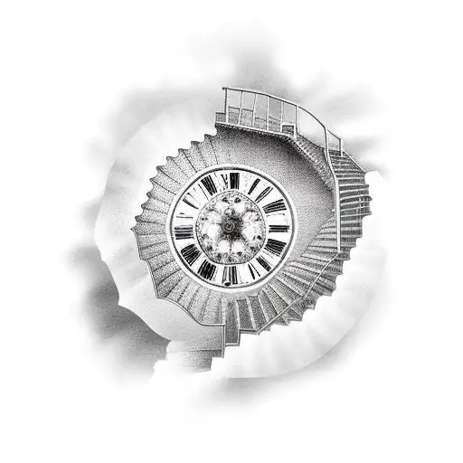 stairs going up to a roman clock heaven tattoo design idea