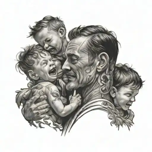 father and children surrounded tattoo design idea