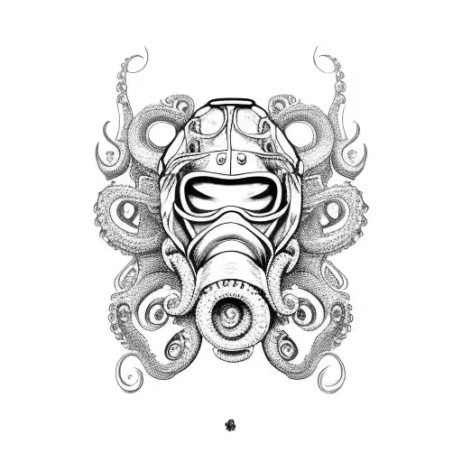 A goalie mask with an octopus tentacle incorporated into the design tattoo design idea