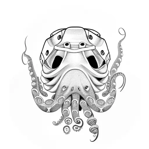 A hockey goalie mask with an octopus tentacle incorporated into the design tattoo design idea