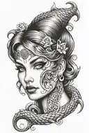 siren evil beautiful face tattoo design idea