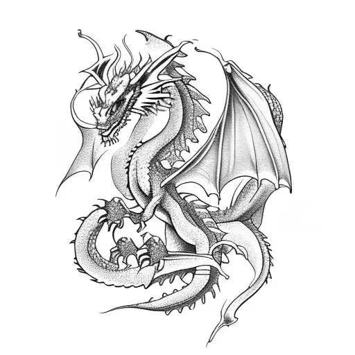 Dragon with little butterflys  tattoo design idea
