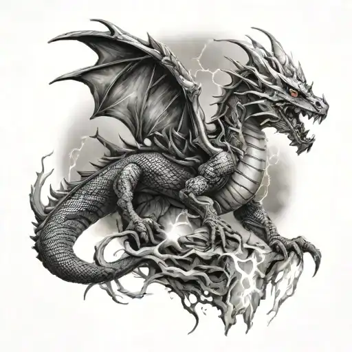 dragon and lightning storm tattoo design idea