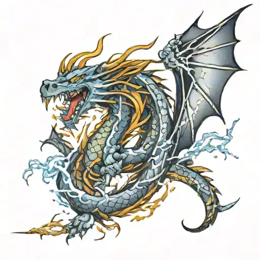 dragon and lightning storm tattoo design idea
