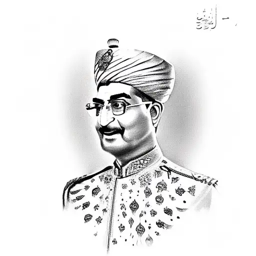 A sketch of Mohammad Reza Pahlavi surrounded by Persian art motifs tattoo design idea