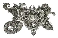 A tattoo, a little Indonesian, located in the lower back, 5cm high and horizontal tattoo design idea