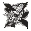 broken hourglass dove flying clouds surrounding tattoo design idea