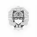 A computer motherboard with Evangelion characters incorporated tattoo design idea