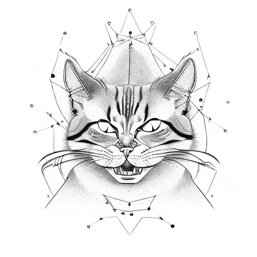 a angry cat chained with a skull tattoo design idea