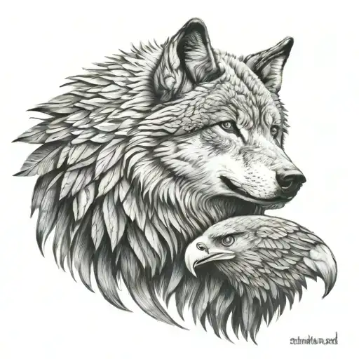 wolf and eagle  tattoo design idea