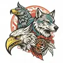 wolf and eagle  tattoo design idea