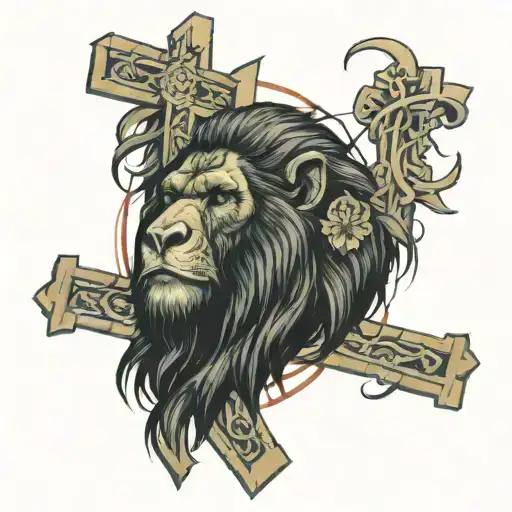 Jesus gorilla lion all into a cross with nice shading  tattoo design idea