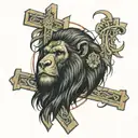 Jesus gorilla lion all into a cross with nice shading  tattoo design idea