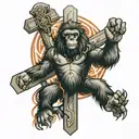 Jesus gorilla lion all into a cross with nice shading  tattoo design idea