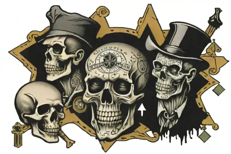 Gamble, drugs, thug life, son and father, house, hard life, money, skull tattoo design idea