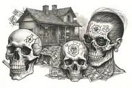 Gamble, drugs, thug life, son and father, house, hard life, money, skull tattoo design idea