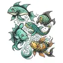 Sea creatures swimming tattoo design idea