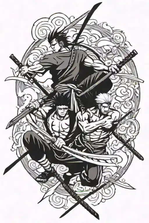 Roronoa Zoro and Zabuza Momochi fight scene tattoo design idea