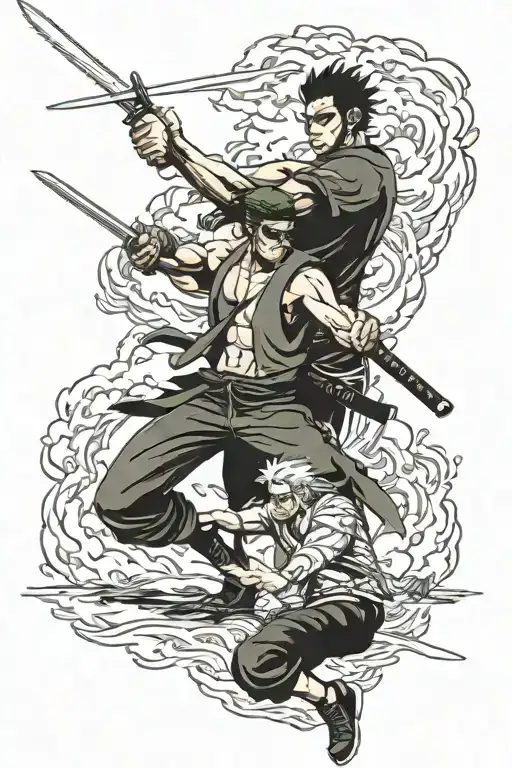 Roronoa Zoro and Zabuza Momochi fighting tattoo design idea