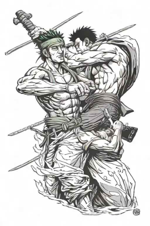 Roronoa Zoro and Zabuza Momochi fight scene tattoo design idea