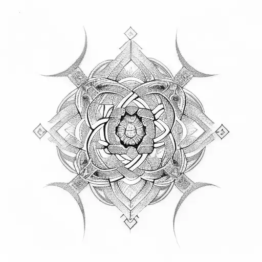 sanskrit mantra endless knot geometric design tattoo design idea