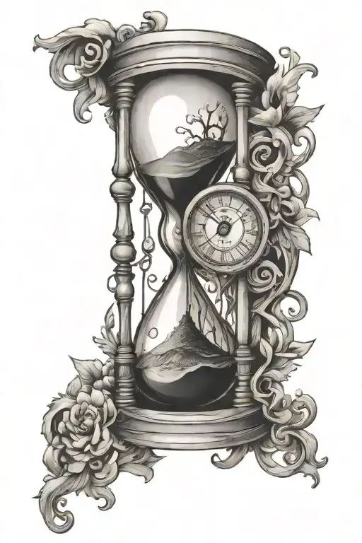 hourglass compass clock eye tattoo design idea