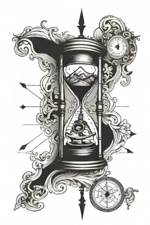 hourglass combined compass tattoo design idea