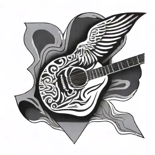 An abstract design of a guitar pick transforming into a bird in flight tattoo design idea