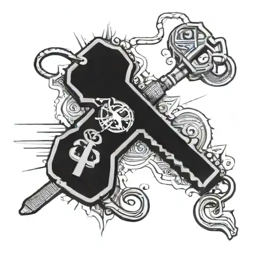 A tattoo of a cross made out of car keys and money symbols tattoo design idea