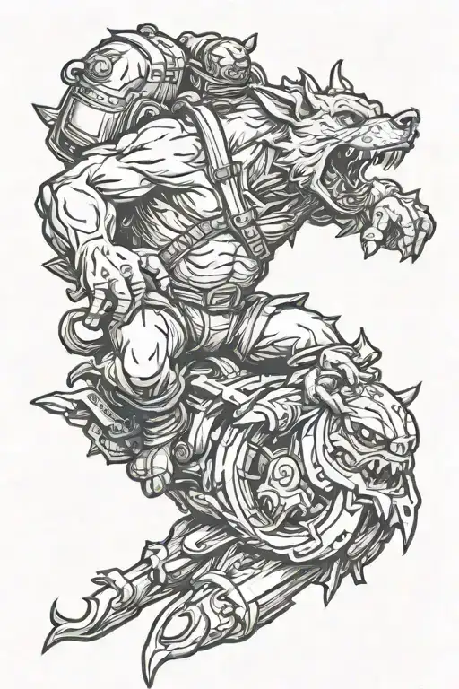 goblin riding a bear tattoo design idea