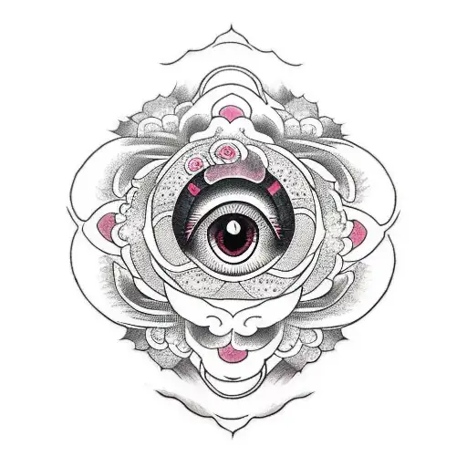 rose with evil eye in the center  tattoo design idea