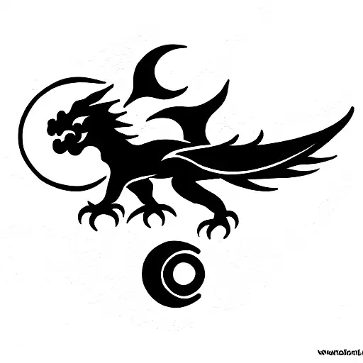 Sun and Moon, dragon, 5 elements, Phoenix tattoo design idea