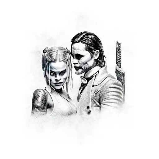 Jared Letto Joker and Margot Robbie Harley Quinn Greek statue style tattoo design idea
