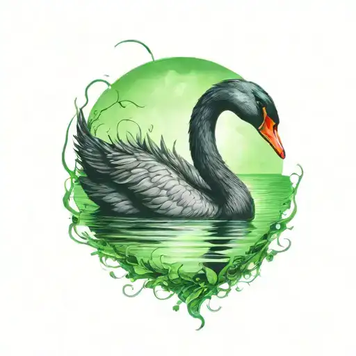 black swan evil with GREEN EYE with MOONLIGHT backgorund  tattoo design idea